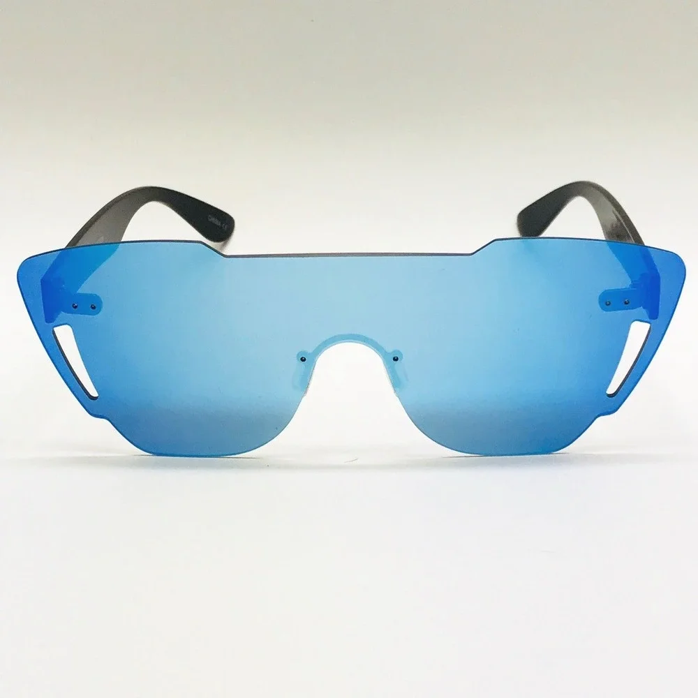 Shield Sunglasses Blue Mirrored Flat Lens Fashion Futuristic Visor Sunnies Gafas